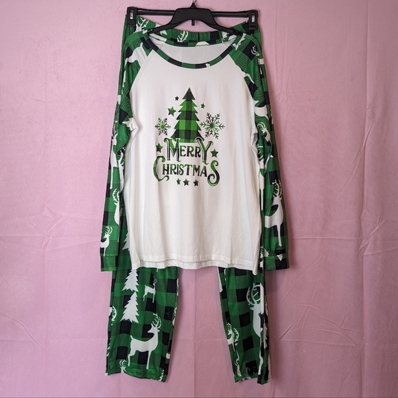 Other - Christmas Tree Green and White Long Sleeve Tee and Matching Pants Pajamas Set